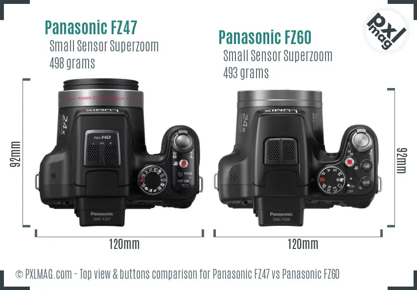 Panasonic FZ47 vs Panasonic FZ60 top view buttons comparison