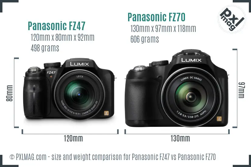 Panasonic FZ47 vs Panasonic FZ70 size comparison