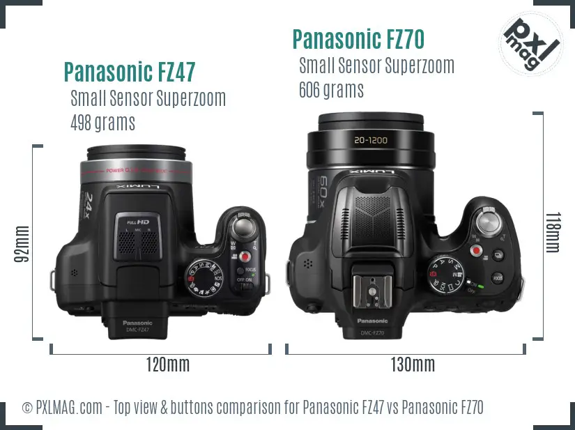 Panasonic FZ47 vs Panasonic FZ70 top view buttons comparison