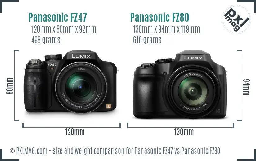 Panasonic FZ47 vs Panasonic FZ80 size comparison