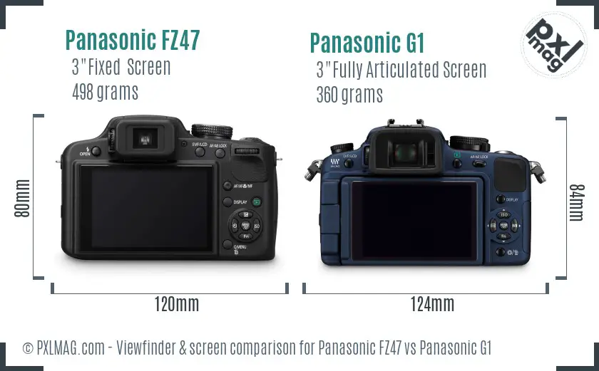 Panasonic FZ47 vs Panasonic G1 Screen and Viewfinder comparison
