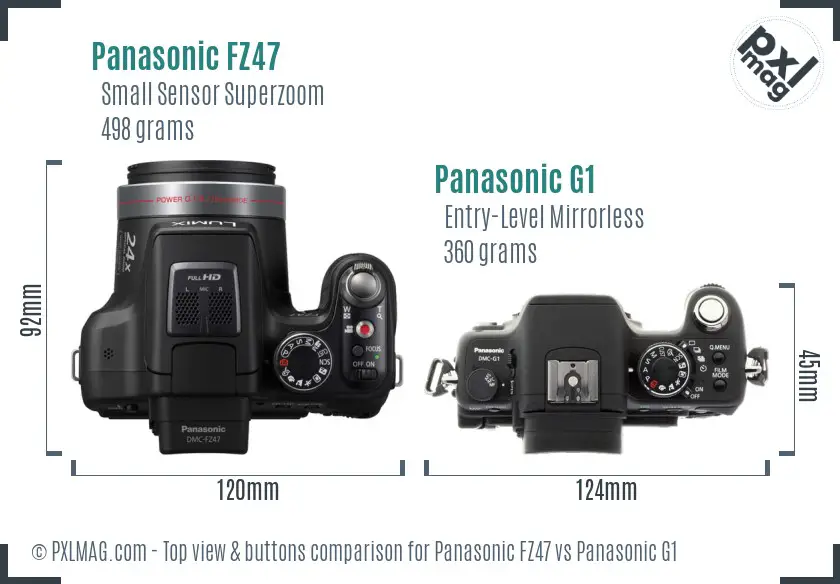 Panasonic FZ47 vs Panasonic G1 top view buttons comparison