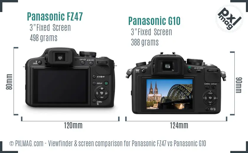 Panasonic FZ47 vs Panasonic G10 Screen and Viewfinder comparison