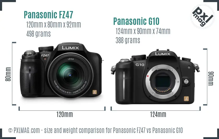Panasonic FZ47 vs Panasonic G10 size comparison
