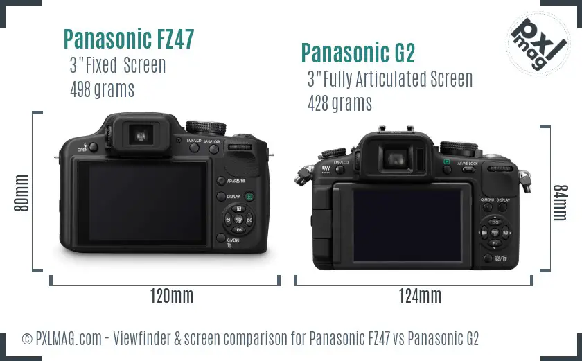 Panasonic FZ47 vs Panasonic G2 Screen and Viewfinder comparison