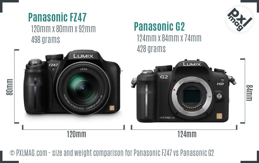 Panasonic FZ47 vs Panasonic G2 size comparison