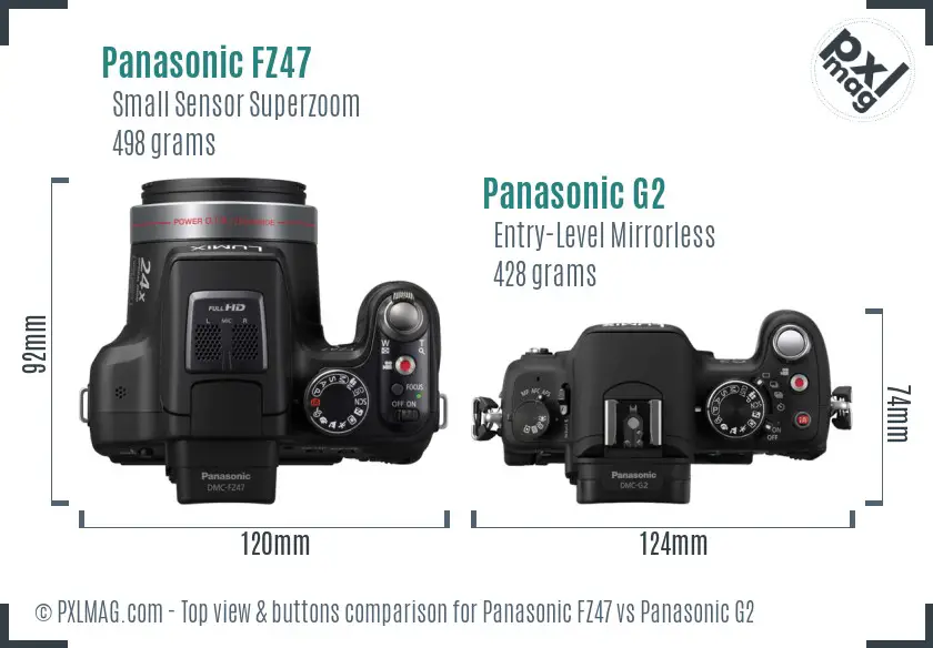 Panasonic FZ47 vs Panasonic G2 top view buttons comparison