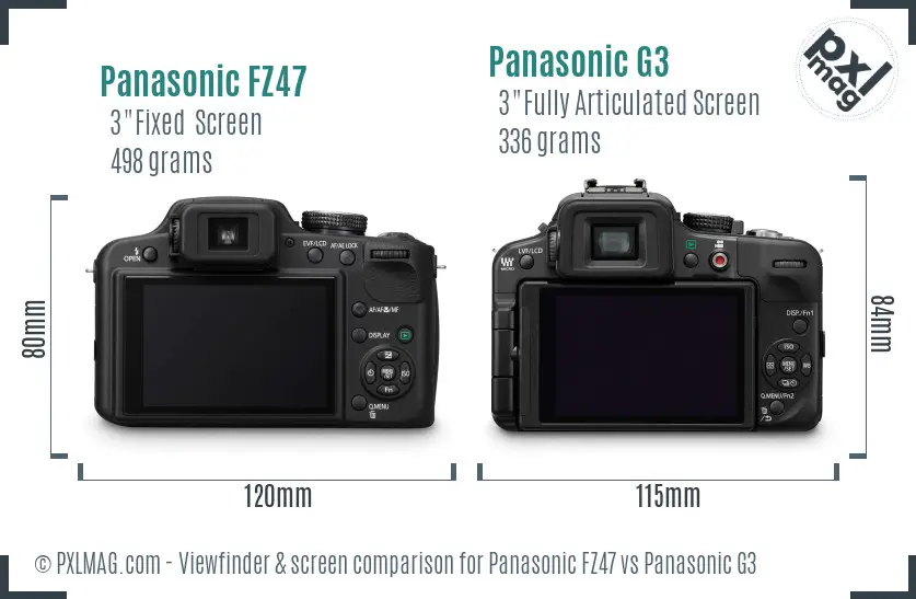 Panasonic FZ47 vs Panasonic G3 Screen and Viewfinder comparison