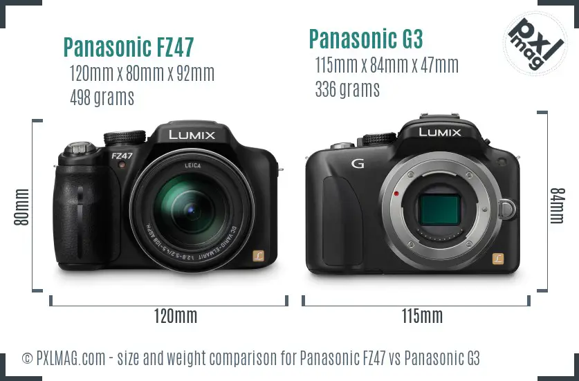 Panasonic FZ47 vs Panasonic G3 size comparison