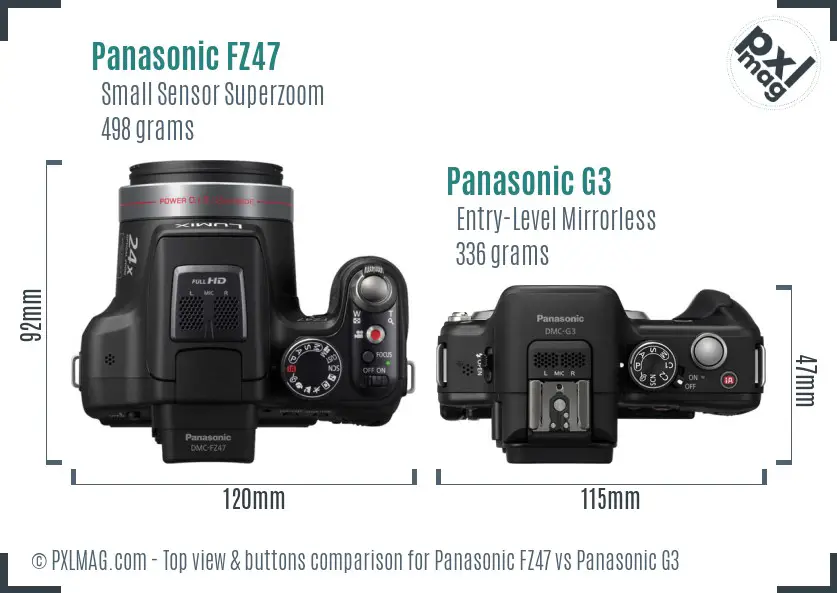 Panasonic FZ47 vs Panasonic G3 top view buttons comparison