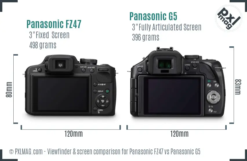Panasonic FZ47 vs Panasonic G5 Screen and Viewfinder comparison