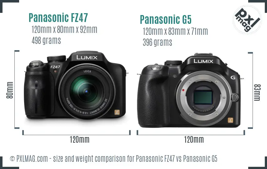 Panasonic FZ47 vs Panasonic G5 size comparison