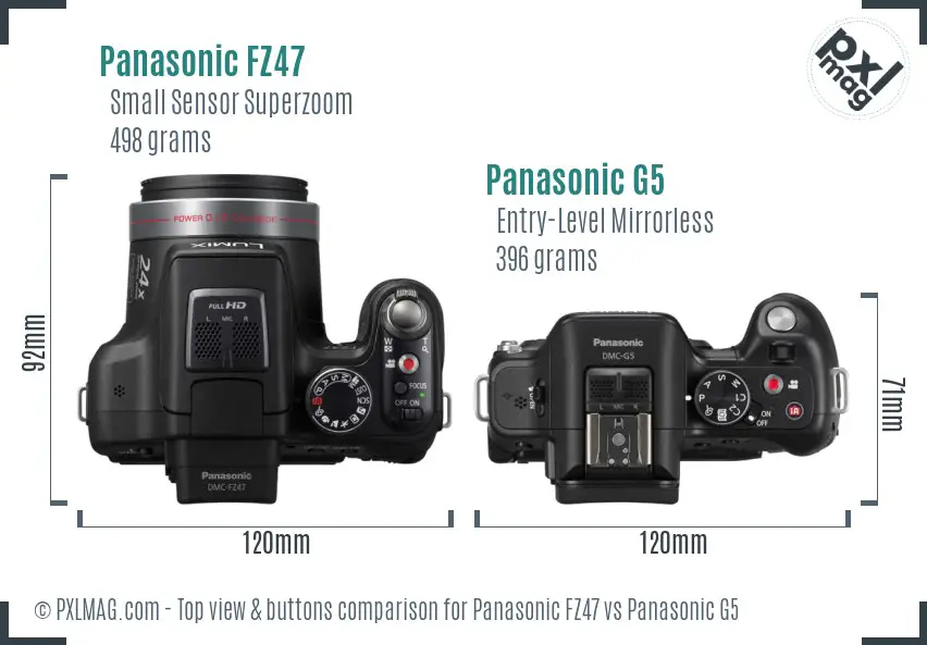 Panasonic FZ47 vs Panasonic G5 top view buttons comparison