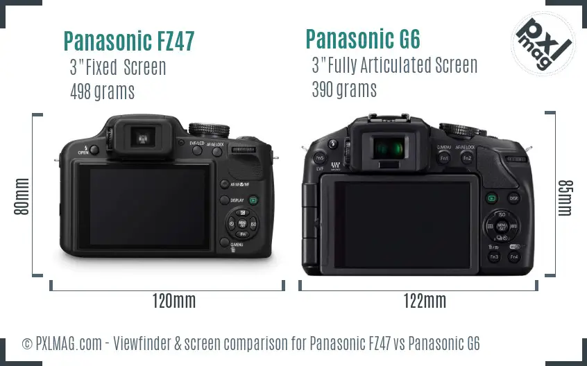 Panasonic FZ47 vs Panasonic G6 Screen and Viewfinder comparison