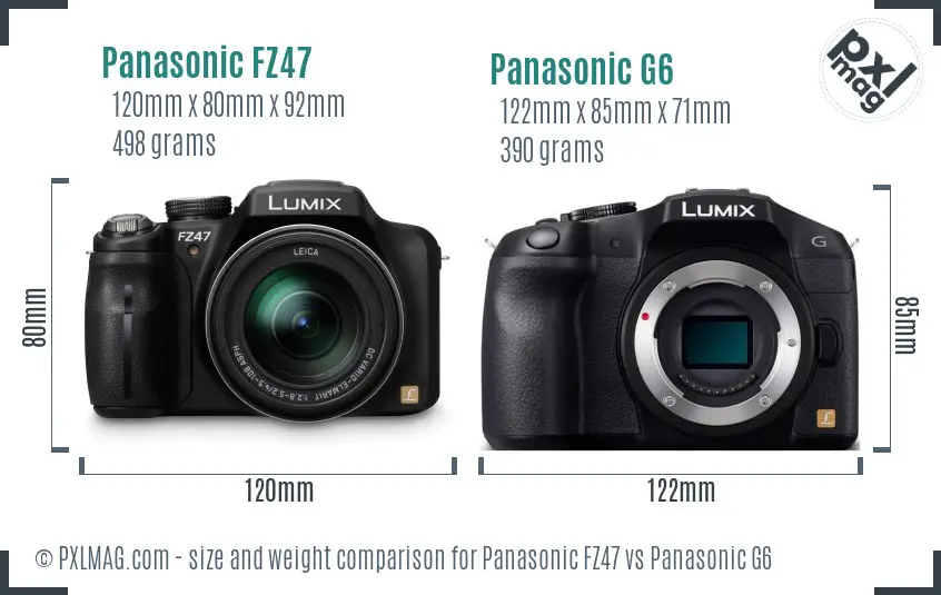 Panasonic FZ47 vs Panasonic G6 size comparison