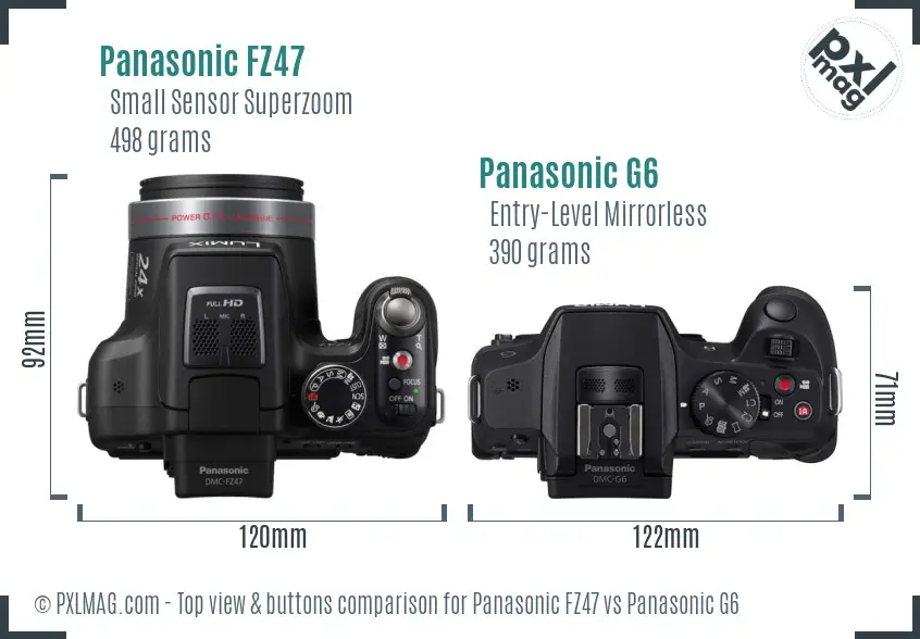 Panasonic FZ47 vs Panasonic G6 top view buttons comparison