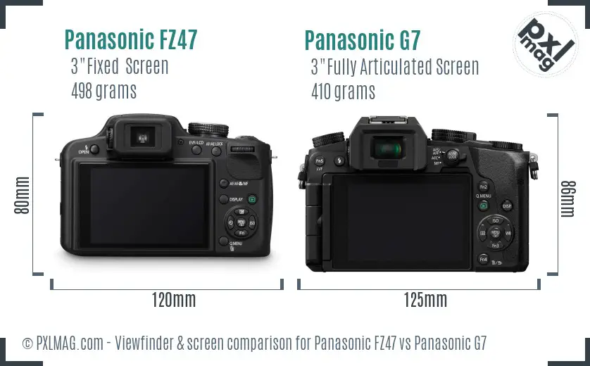 Panasonic FZ47 vs Panasonic G7 Screen and Viewfinder comparison