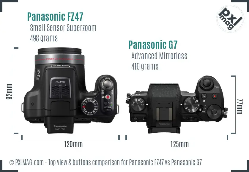 Panasonic FZ47 vs Panasonic G7 top view buttons comparison