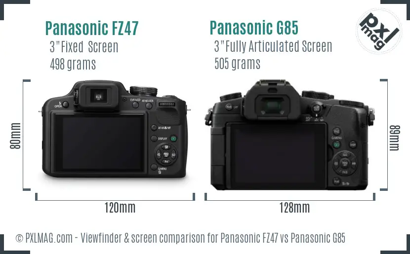 Panasonic FZ47 vs Panasonic G85 Screen and Viewfinder comparison