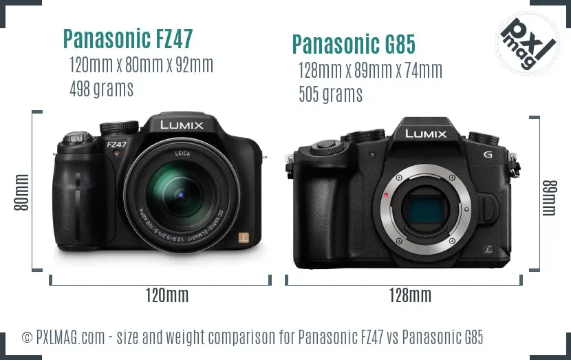 Panasonic FZ47 vs Panasonic G85 size comparison