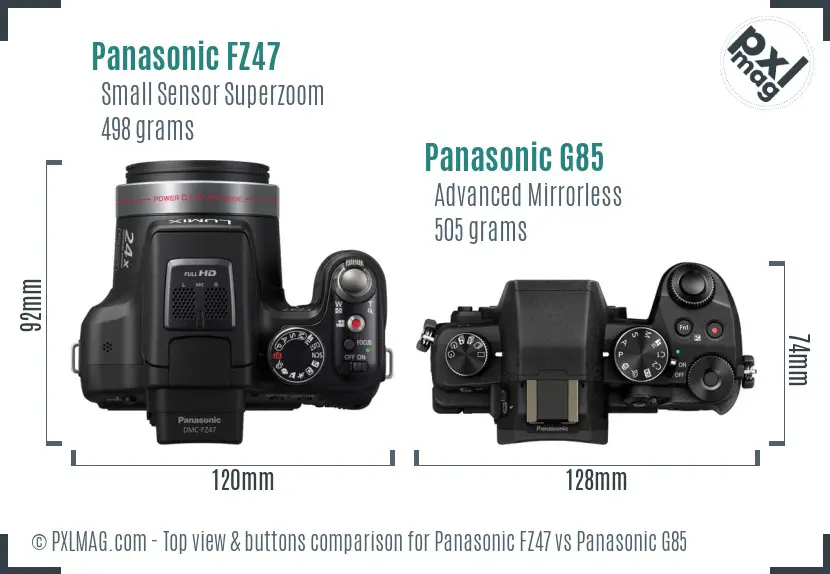 Panasonic FZ47 vs Panasonic G85 top view buttons comparison