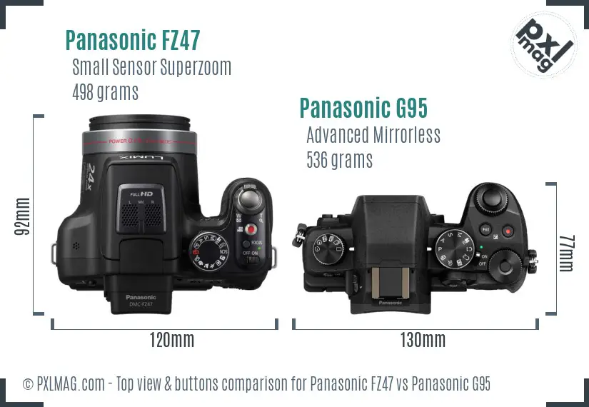 Panasonic FZ47 vs Panasonic G95 top view buttons comparison