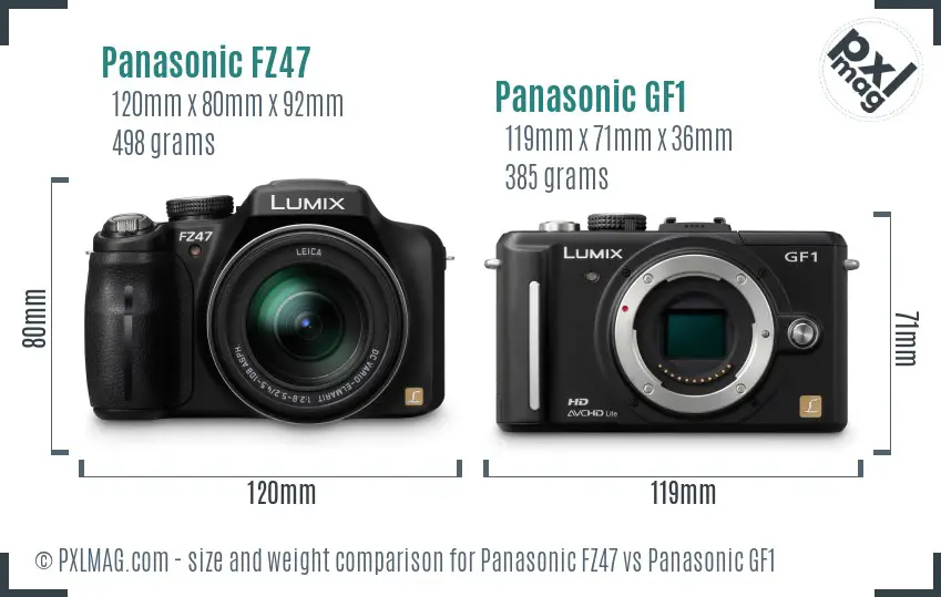 Panasonic FZ47 vs Panasonic GF1 size comparison