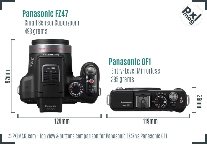 Panasonic FZ47 vs Panasonic GF1 top view buttons comparison