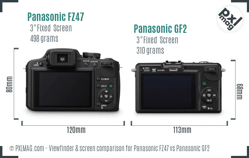 Panasonic FZ47 vs Panasonic GF2 Screen and Viewfinder comparison