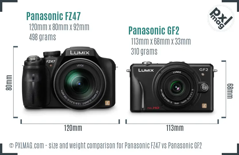 Panasonic FZ47 vs Panasonic GF2 size comparison