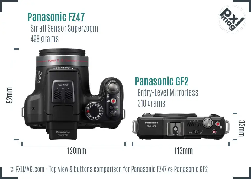 Panasonic FZ47 vs Panasonic GF2 top view buttons comparison