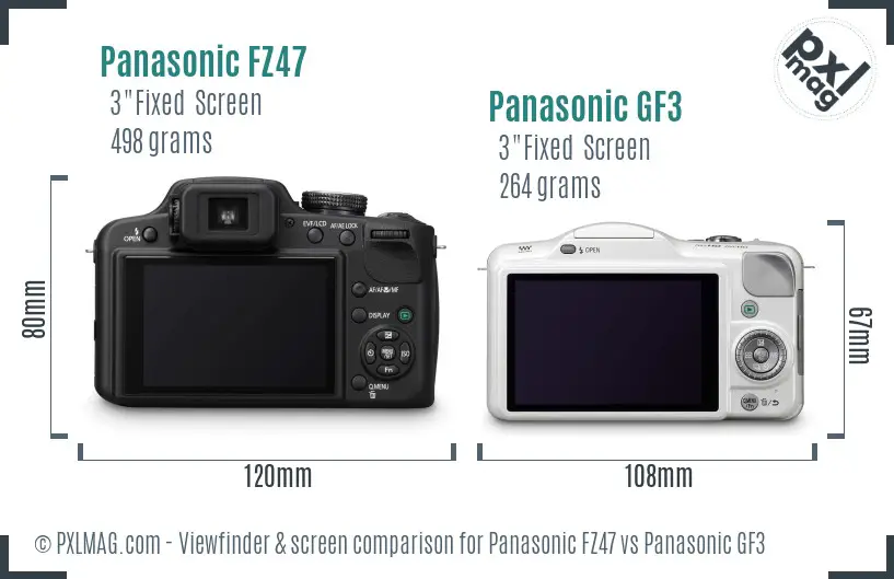 Panasonic FZ47 vs Panasonic GF3 Screen and Viewfinder comparison