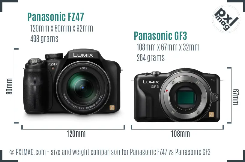 Panasonic FZ47 vs Panasonic GF3 size comparison