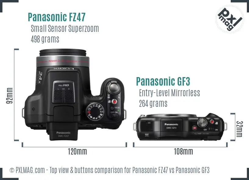 Panasonic FZ47 vs Panasonic GF3 top view buttons comparison