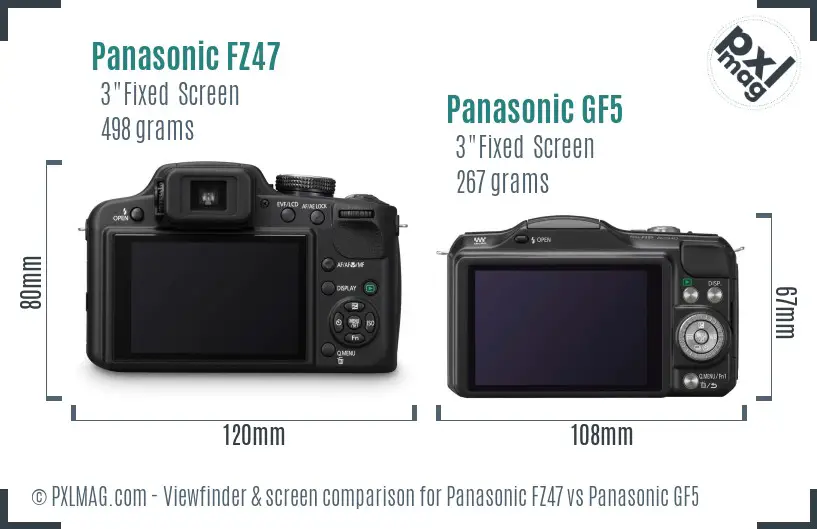 Panasonic FZ47 vs Panasonic GF5 Screen and Viewfinder comparison