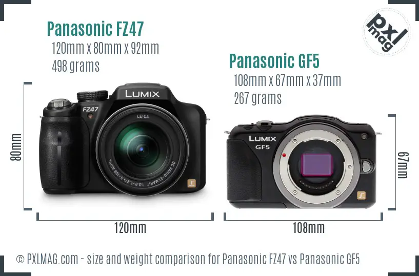 Panasonic FZ47 vs Panasonic GF5 size comparison