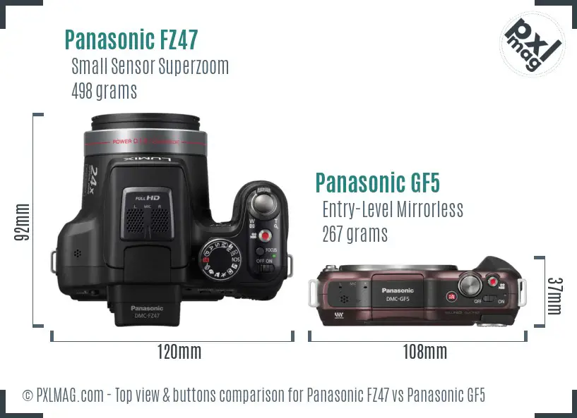 Panasonic FZ47 vs Panasonic GF5 top view buttons comparison