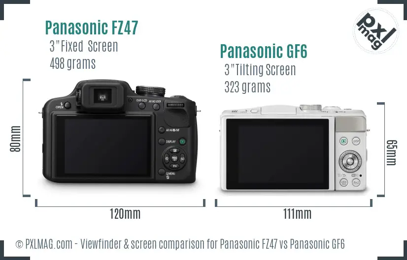 Panasonic FZ47 vs Panasonic GF6 Screen and Viewfinder comparison