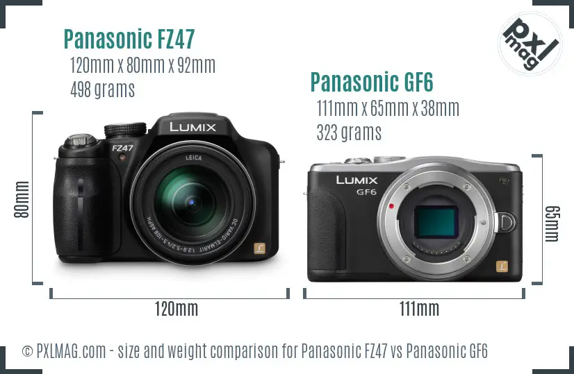 Panasonic FZ47 vs Panasonic GF6 size comparison