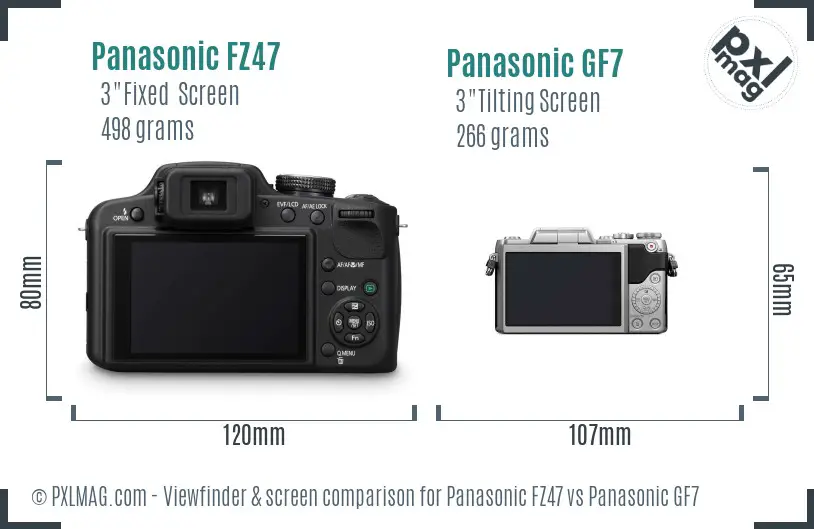Panasonic FZ47 vs Panasonic GF7 Screen and Viewfinder comparison