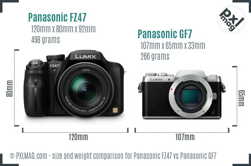 Panasonic FZ47 vs Panasonic GF7 size comparison