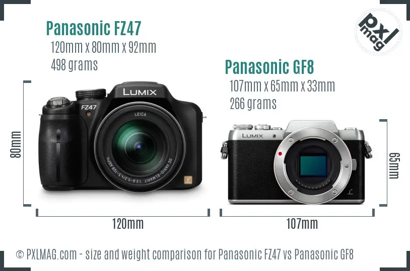 Panasonic FZ47 vs Panasonic GF8 size comparison