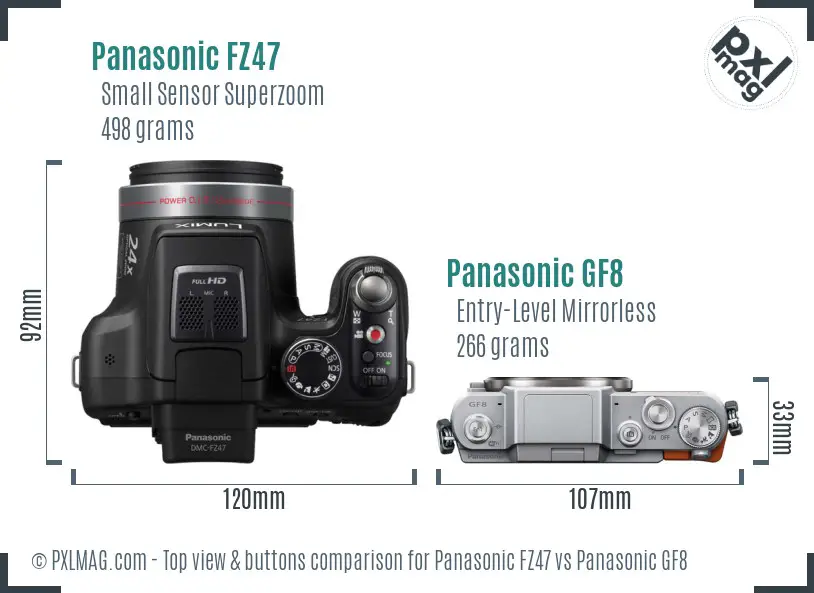 Panasonic FZ47 vs Panasonic GF8 top view buttons comparison