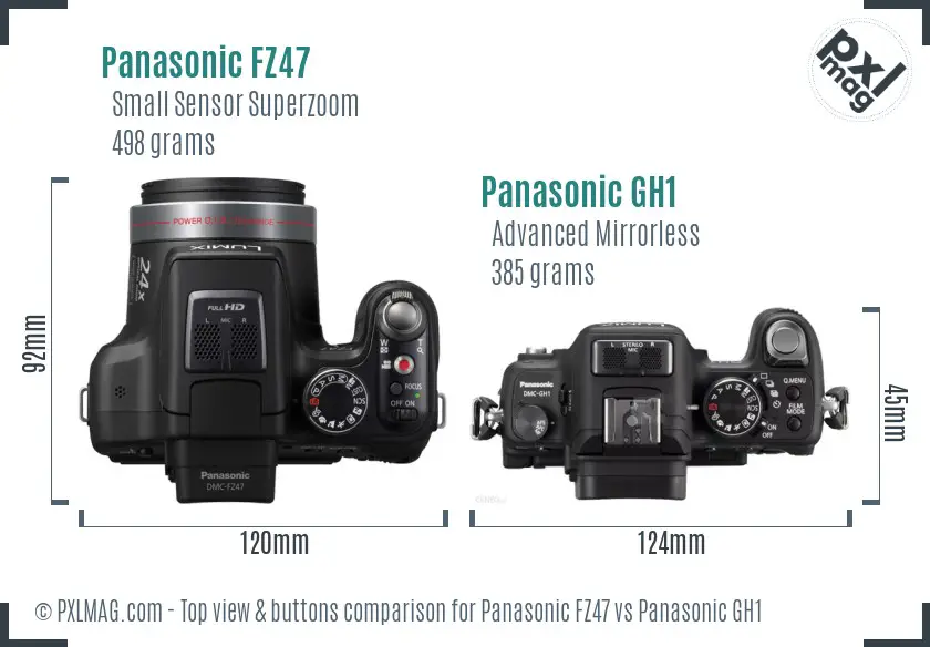 Panasonic FZ47 vs Panasonic GH1 top view buttons comparison