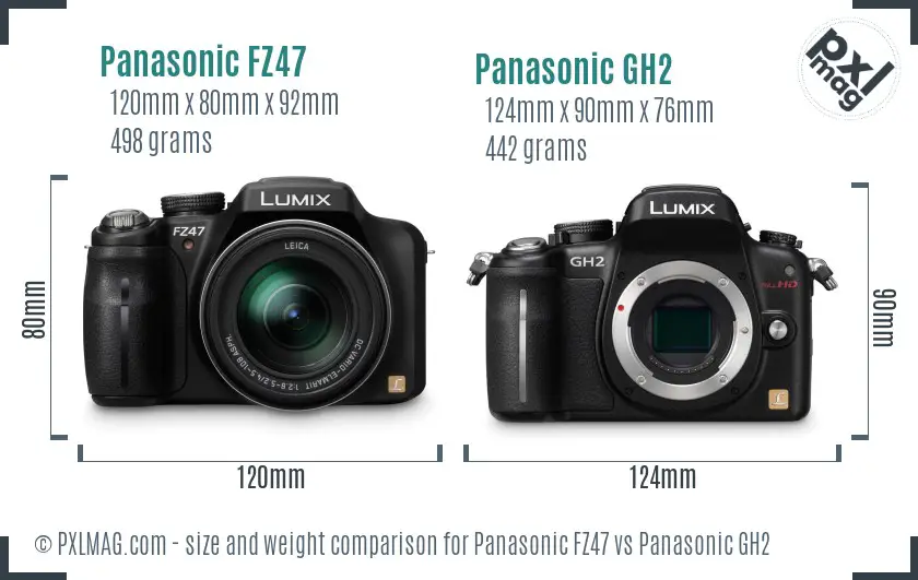 Panasonic FZ47 vs Panasonic GH2 size comparison