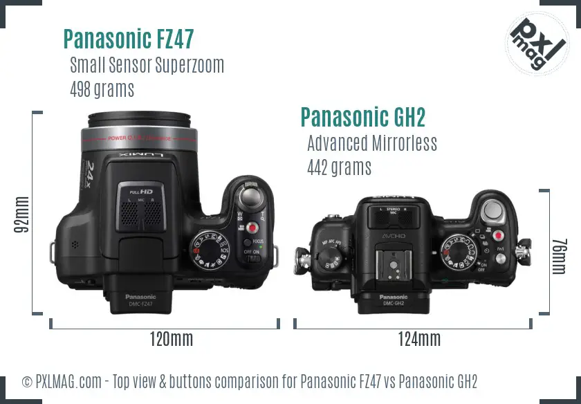 Panasonic FZ47 vs Panasonic GH2 top view buttons comparison
