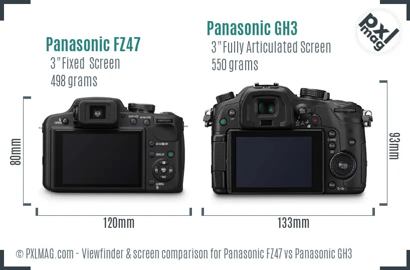 Panasonic FZ47 vs Panasonic GH3 Screen and Viewfinder comparison
