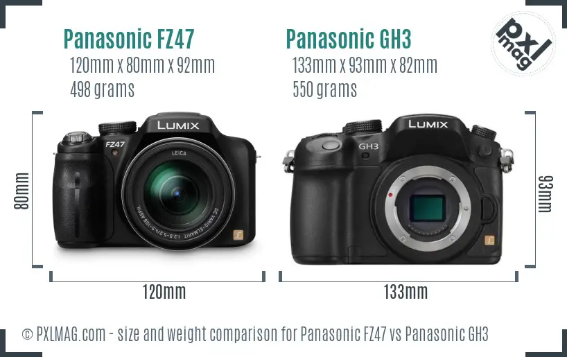 Panasonic FZ47 vs Panasonic GH3 size comparison