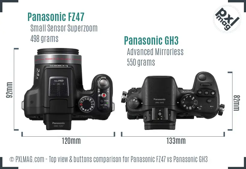 Panasonic FZ47 vs Panasonic GH3 top view buttons comparison