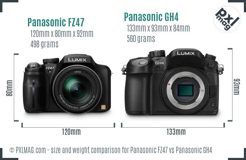 Panasonic FZ47 vs Panasonic GH4 size comparison